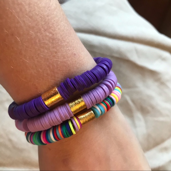 Stack 3 new heishi disk bracelets clay multi color - Picture 1 of 3